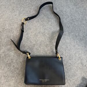 Donna Karan New York Black Leather Flap Crossbody Bag Purse